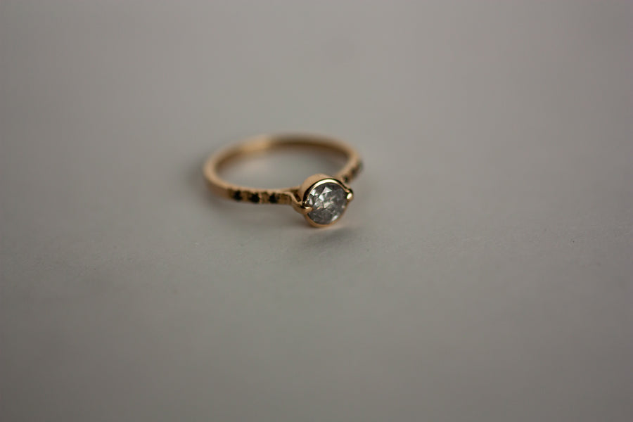 Denver engagement ring. Handcrafted 14k gold salt and pepper diamond with 6 black diamonds 