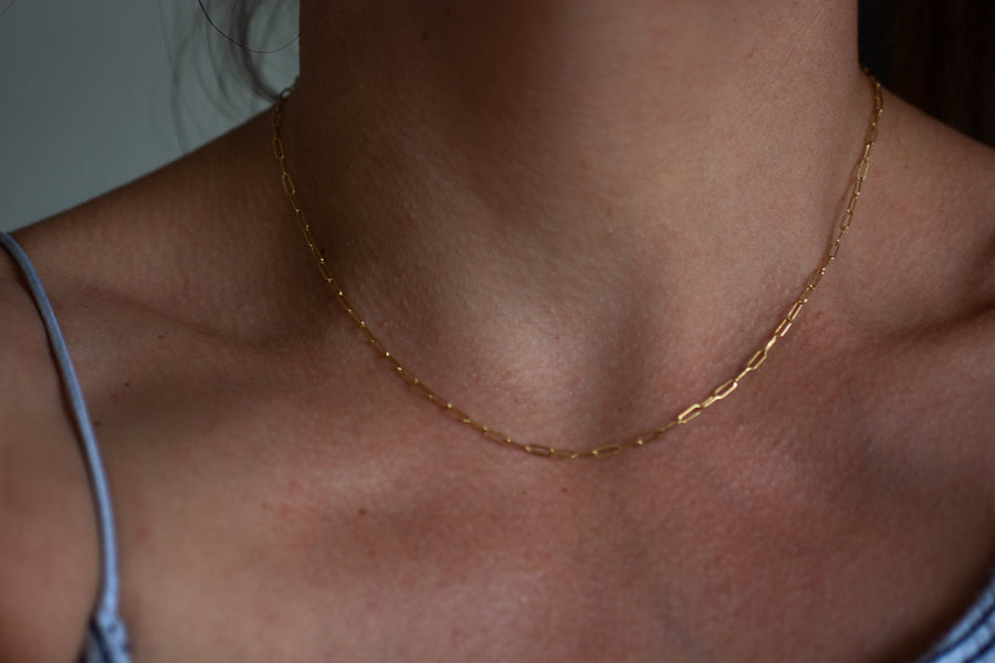 The Shay paper clip chain. Perfect alone or layers. 14k goldfill.