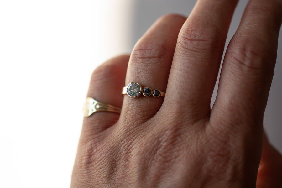 Stand out with the Marigold engagement ring's black diamond and salt and pepper diamonds. 
