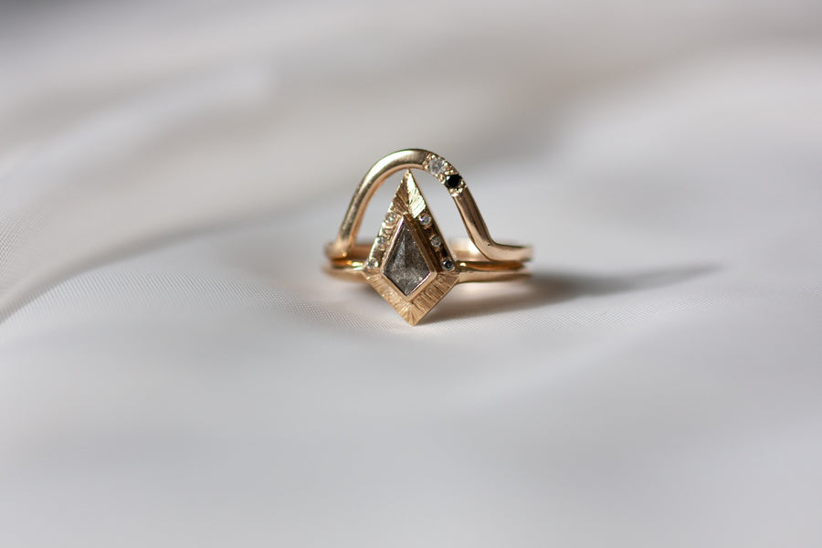 kite shaped salt and pepper diamond engagement ring 